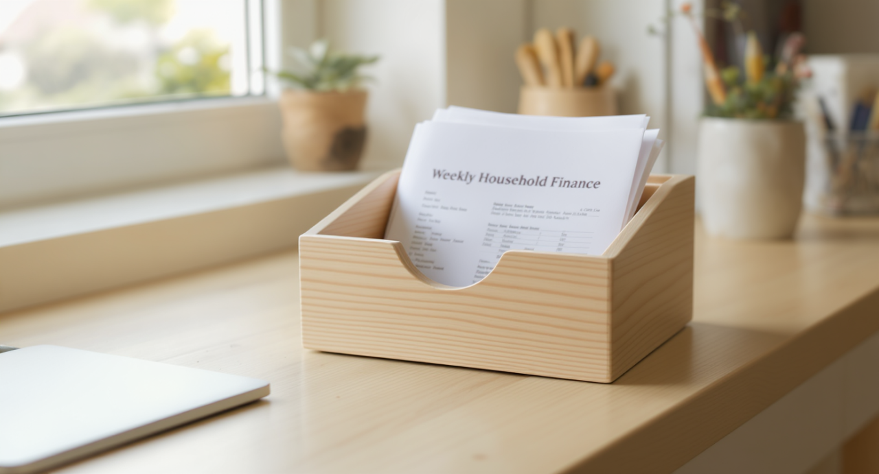 Cute wooden drawer with financial papers inside